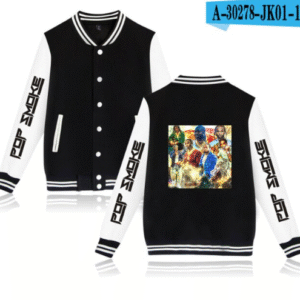 Pop Smoke Jacket - Printed Baseball Casual Pop Smoke Jackets
