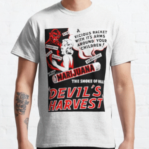 Pop Smoke T-Shirts - Weed Devil Satan Vintage Danger Exploitation s Retro Smoke Blunts Classic T-Shirt